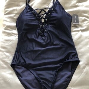 Nautica swimsuit lace up women’s large Navy Blue